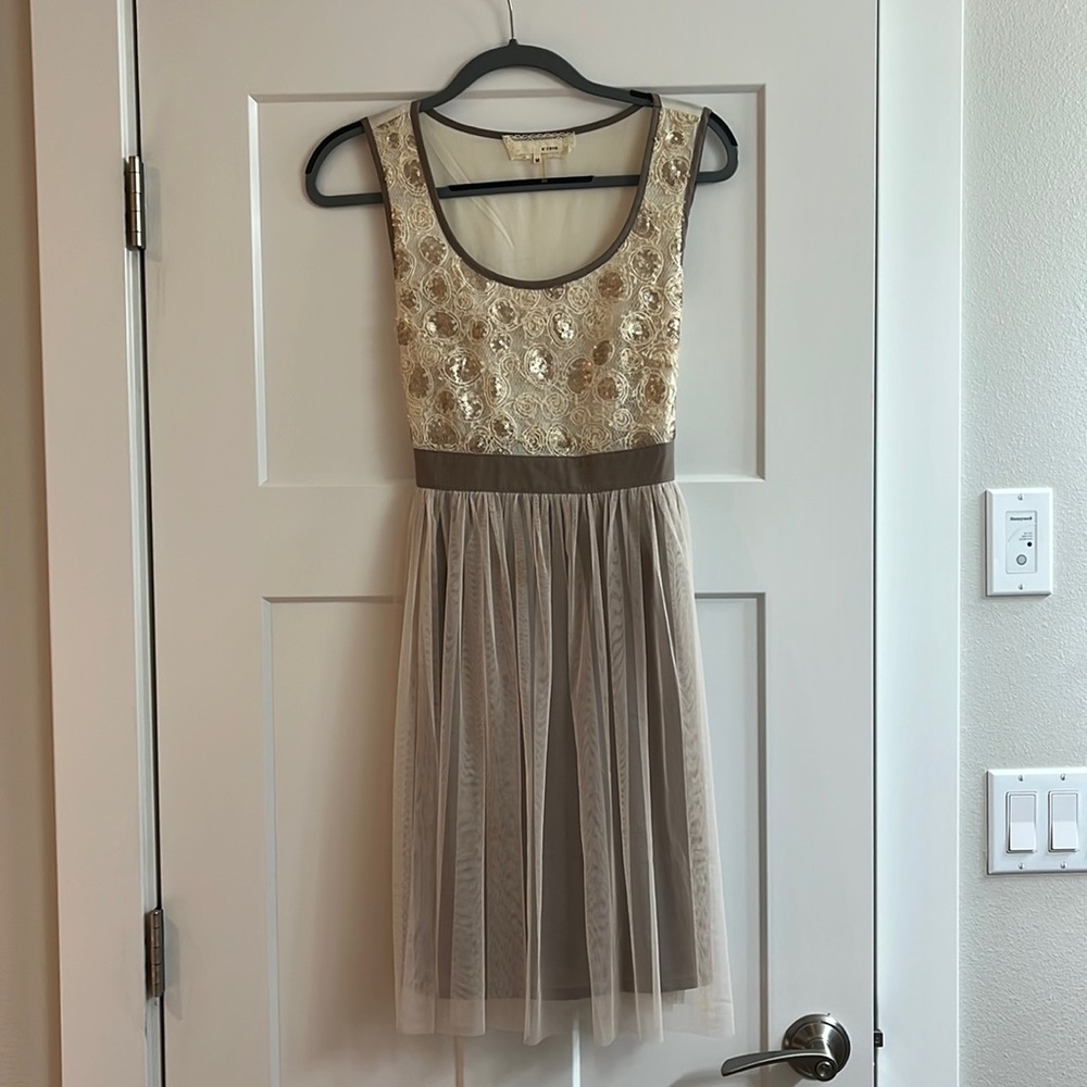 A’reve tule and sparkles dress in cream and sand